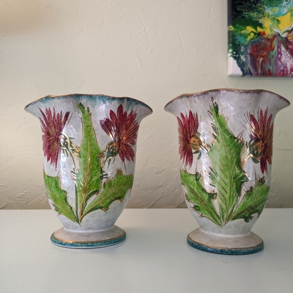 Other - Two Italian Hand-painted Thistle Vases